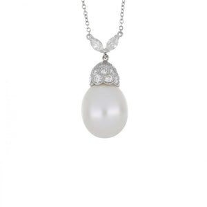 Platinum Diamond and South Sea Pearl Drop Necklace