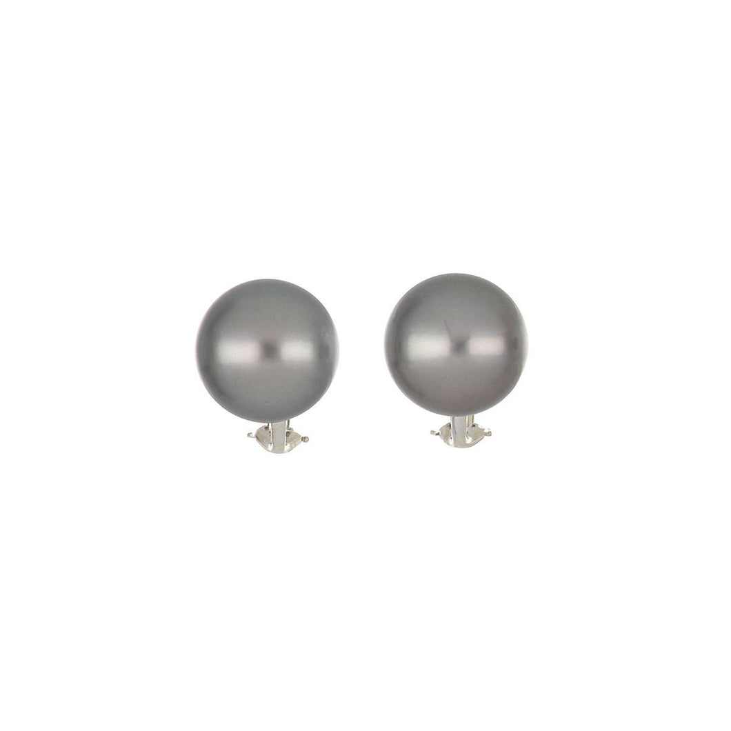 Estate 14K White Gold Grey Tahitian Pearl Button Earrings