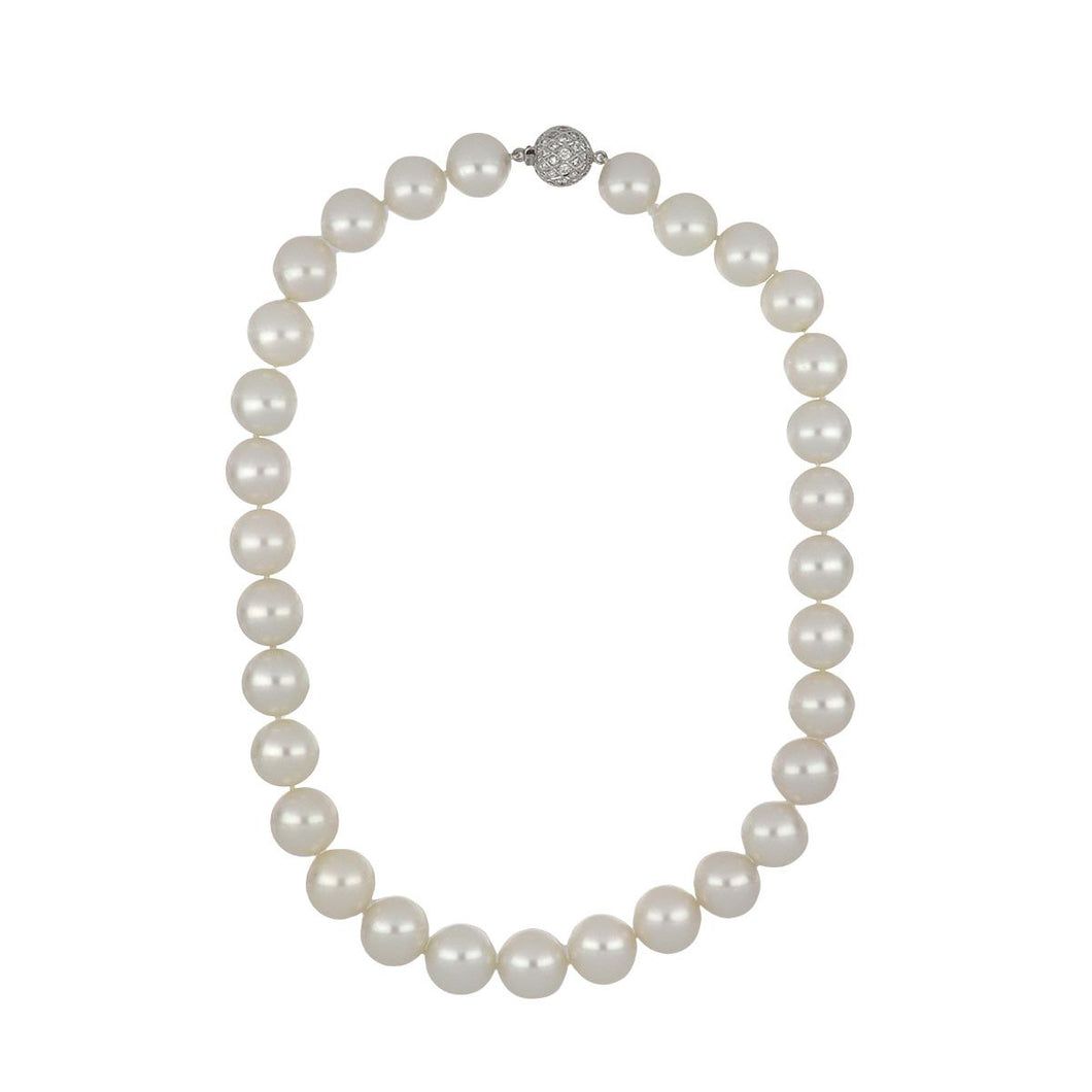 Important Estate 18K White Gold South Sea Pearl Necklace with Diamonds