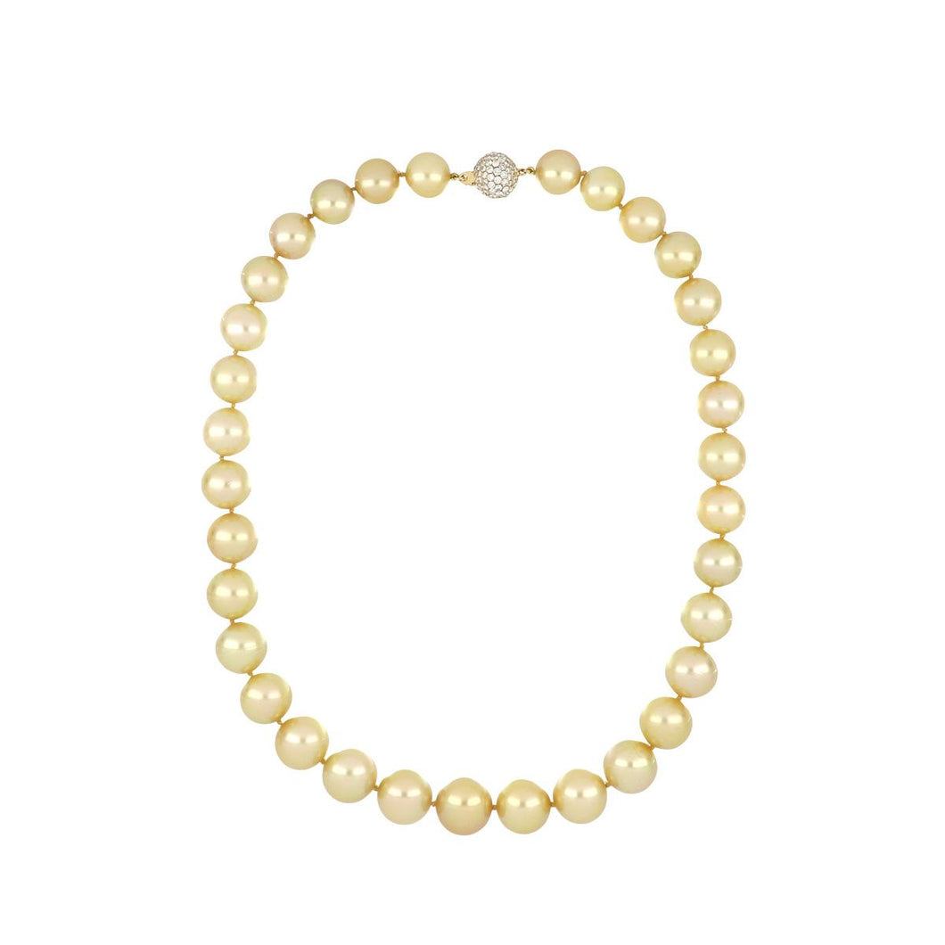 Estate Golden South Sea Pearl Necklace with 18K Gold Diamond Clasp