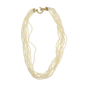 Vintage 1990s 18K Gold Multi Strand Akoya Pearl Torsade Necklace