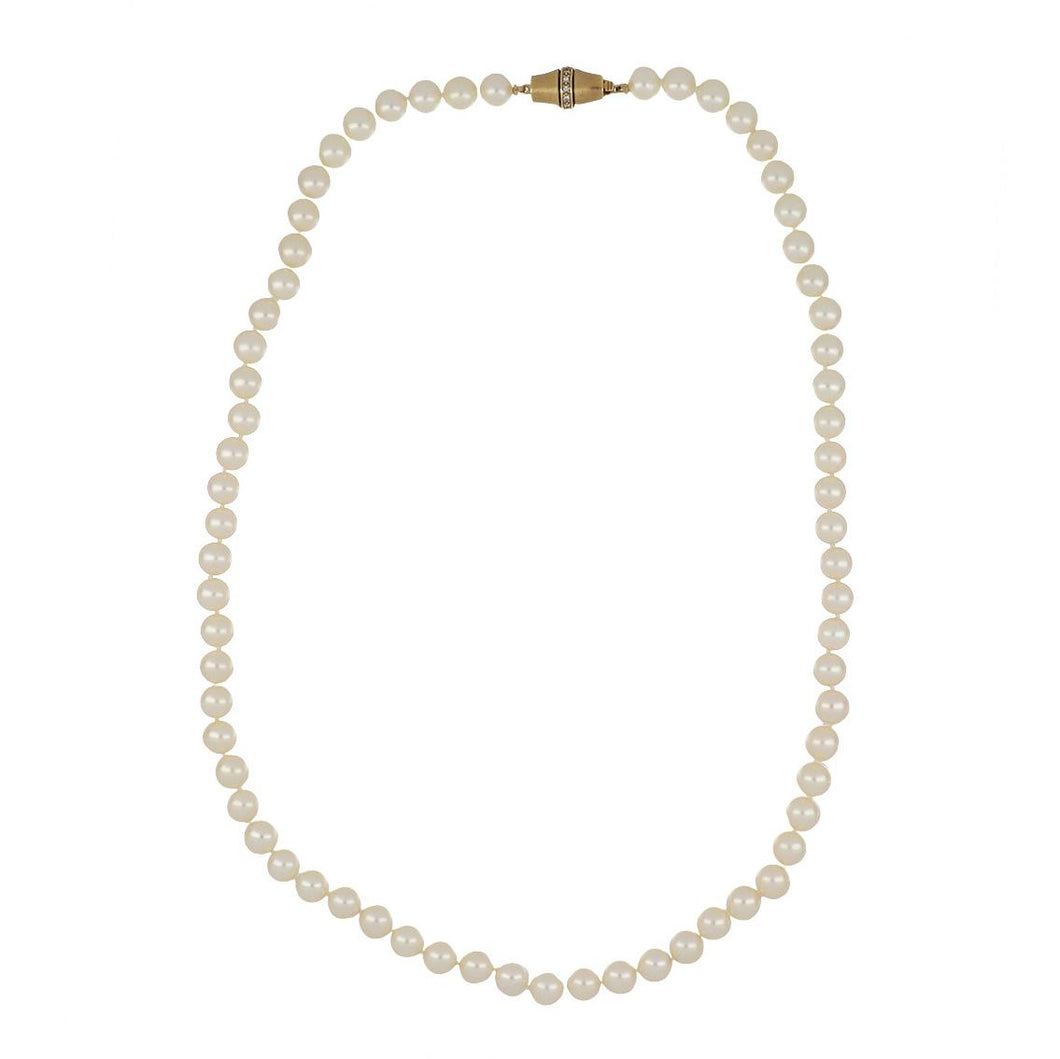Vintage 1980s 18K Gold Akoya Pearl Necklace with Diamonds