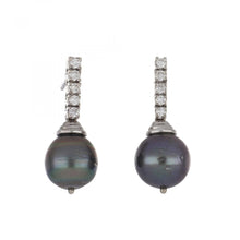 Load image into Gallery viewer, 14K White Gold Pearl Drop Earrings with Diamonds
