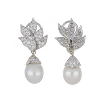 Load image into Gallery viewer, Mid-Century Platinum Day/Night Pearl Drop Earrings
