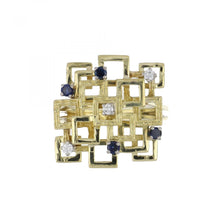 Load image into Gallery viewer, Mid-Century 18K Gold Square Ring with Sapphires and Diamonds
