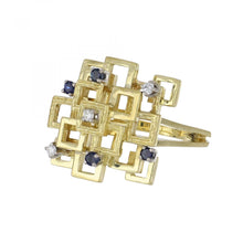 Load image into Gallery viewer, Mid-Century 18K Gold Square Ring with Sapphires and Diamonds
