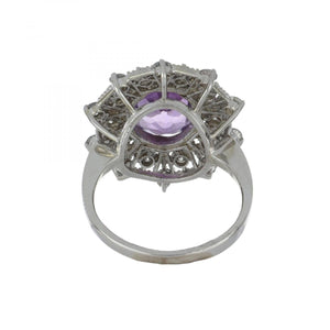 Vintage 1990s 14K White Gold Amethyst and Diamond Ring