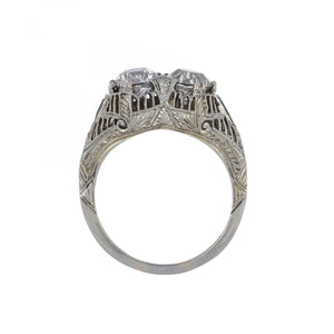 Art Deco 18K White Gold Twin Stone Diamond Ring