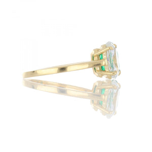 18K Gold Emerald and Marquise Diamond Two Stone Ring