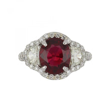 Load image into Gallery viewer, GIA 4.05 Carat Oval Mozambique Ruby and Diamond Platinum Ring
