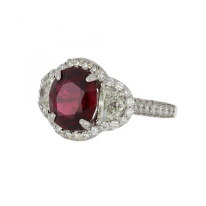 GIA 4.05 Carat Oval Mozambique Ruby and Diamond Platinum Ring