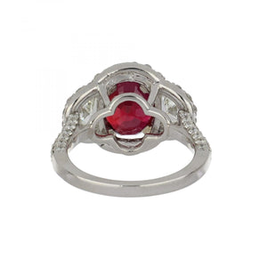 GIA 4.05 Carat Oval Mozambique Ruby and Diamond Platinum Ring
