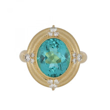 Load image into Gallery viewer, 18K Gold Blue/Green Tourmaline Ring with Diamonds
