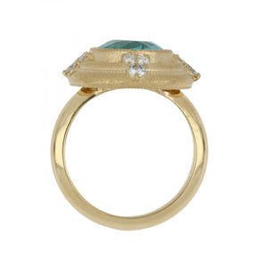 18K Gold Blue/Green Tourmaline Ring with Diamonds