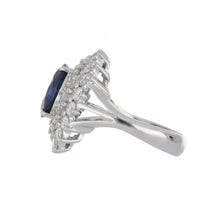 Load image into Gallery viewer, Vintage 1990s 18K White Gold Sapphire and Diamond Halo Ring
