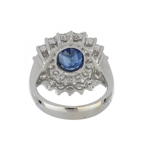 Vintage 1990s 18K White Gold Sapphire and Diamond Halo Ring