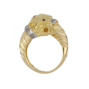 Vintage 1990s 18K Gold Lion Head Ring