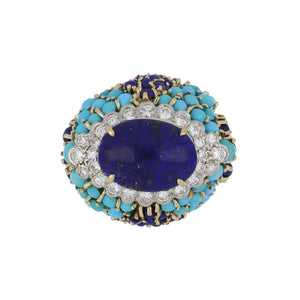 Mid-Century 18K Gold Lapis and Turquoise Ring