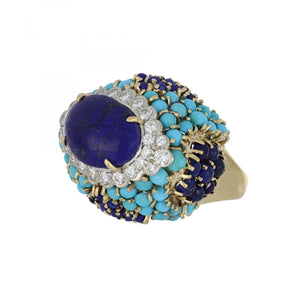 Mid-Century 18K Gold Lapis and Turquoise Ring