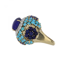 Load image into Gallery viewer, Mid-Century 18K Gold Lapis and Turquoise Ring
