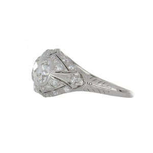 Important Art Deco Platinum Three Stone Round Diamond Engagement Ring