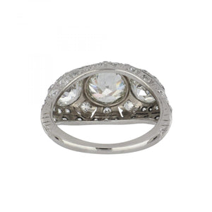 Important Art Deco Platinum Three Stone Round Diamond Engagement Ring