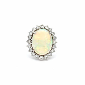 Vintage 1970s 18K White Gold Opal and Diamond Ring