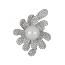 Load image into Gallery viewer, 18K White Gold South Sea Pearl and Diamond Flower Ring
