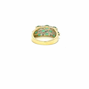 Vintage 1990s 14K Gold Emerald and Diamond Band