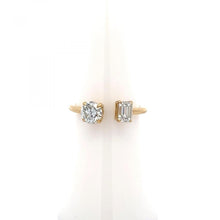 Load image into Gallery viewer, 18K Gold Two-Stone Round and Emerlad-Cut Diamond Ring
