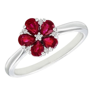 18K White Gold Ruby Flower Ring