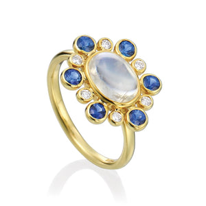 Mazza 14K Gold Moonstone and Sapphire Ring