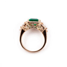 Load image into Gallery viewer, 18K Gold Emerald Ring with Diamond Shoulders and Frame
