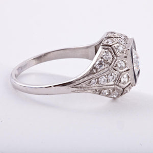 Estate Platinum Enamel & Old European-Cut Diamond Ring