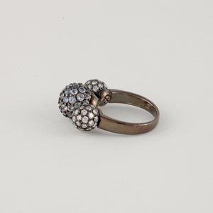 18K Blackened Gold Diamond and Sapphire Three-Ball Ring