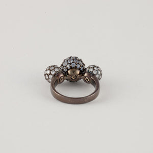 18K Blackened Gold Diamond and Sapphire Three-Ball Ring