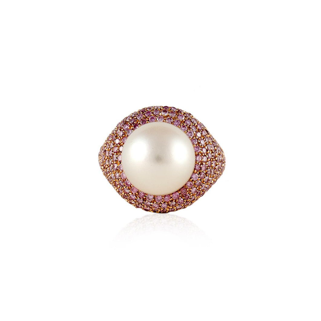 18K Rose Gold Cultured South Sea Pearl and Pink Diamond Ring
