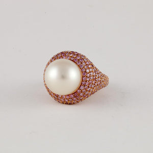 18K Rose Gold Cultured South Sea Pearl and Pink Diamond Ring