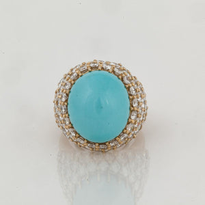 18K Gold Turquoise and Diamond Ring