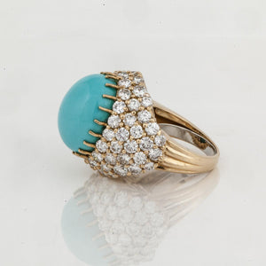 18K Gold Turquoise and Diamond Ring