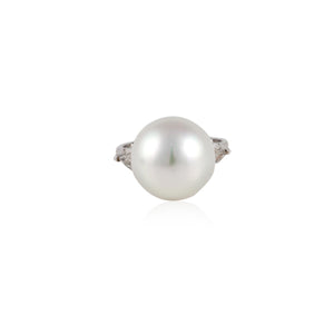 Platinum Cultured Pearl and Diamond Ring