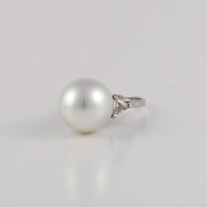 Platinum Cultured Pearl and Diamond Ring