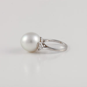 Platinum Cultured Pearl and Diamond Ring