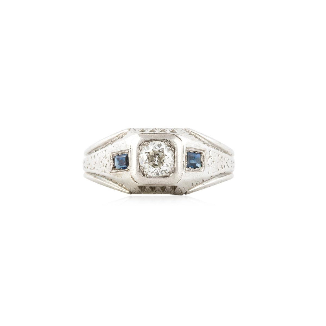 18K White Gold Diamond and Sapphire Ring