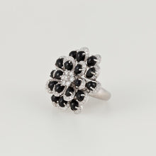 Load image into Gallery viewer, 18K White Gold Onyx and Diamond Flower Ring
