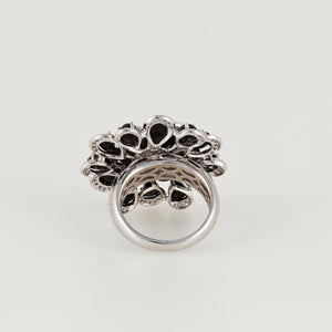 18K White Gold Onyx and Diamond Flower Ring