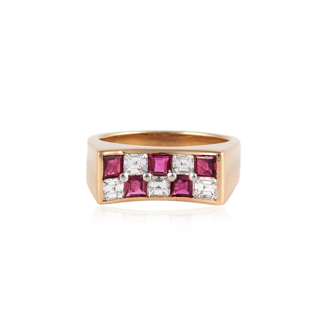 Estate Oscar Heyman 18K Gold Ruby and Diamond Ring