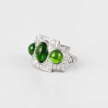 Load image into Gallery viewer, Art Deco Platinum Diamond and Chrome Diopside Ring
