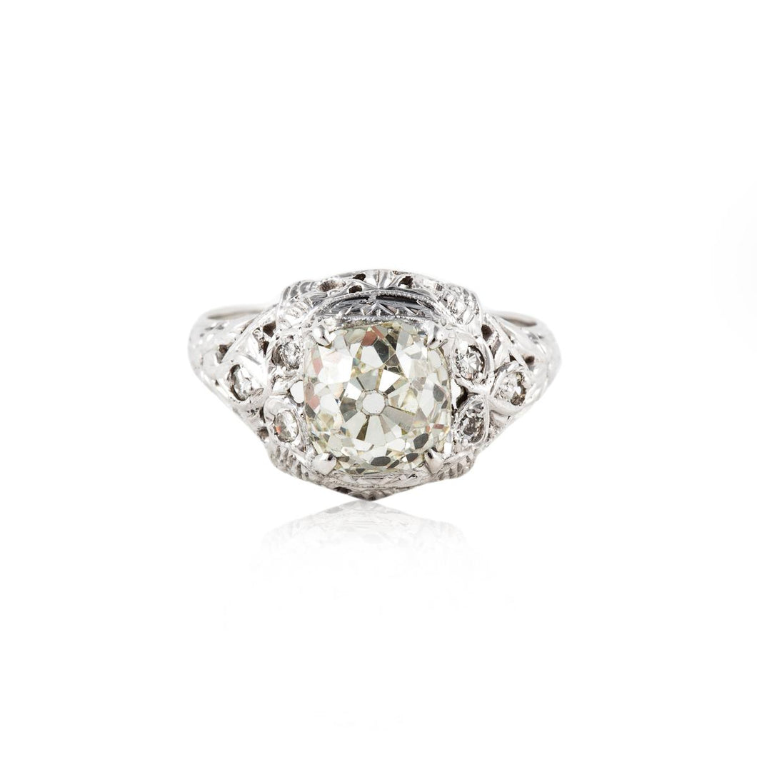 Art Deco 18K White Gold Diamond Engagement Ring