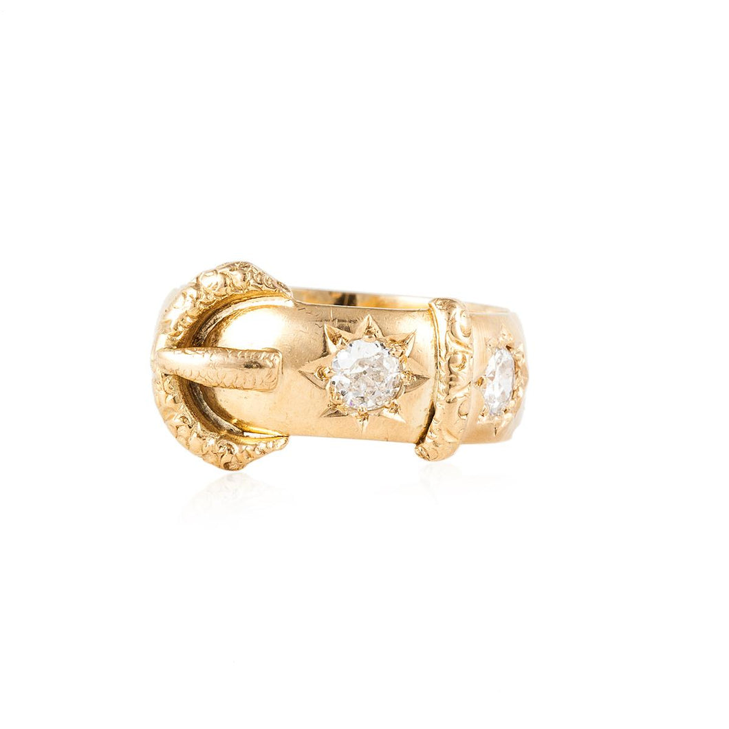 Victorian 18K Gold Diamond Buckle Ring